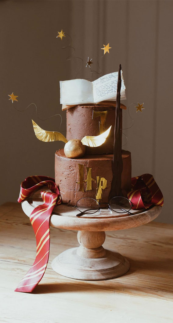 52 Enchanting Harry Potter Cake Ideas for Wizards and Witches : Two-Tiered Chocolate Cake