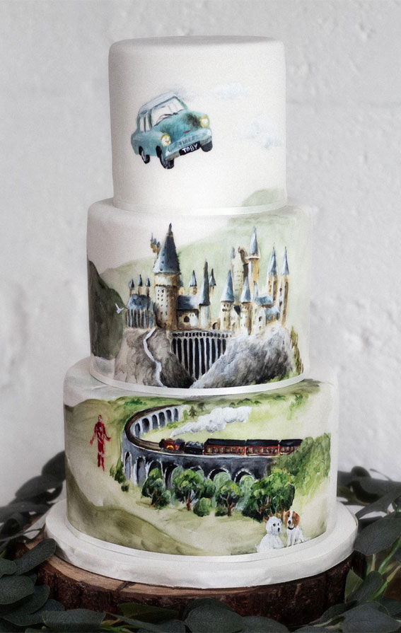 52 Enchanting Harry Potter Cake Ideas for Wizards and Witches : Harry Potter and Marvel themed wedding cake