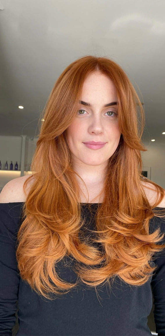 35 Enchanting Winter Hair Colour Ideas : Golden Orange Copper Tones