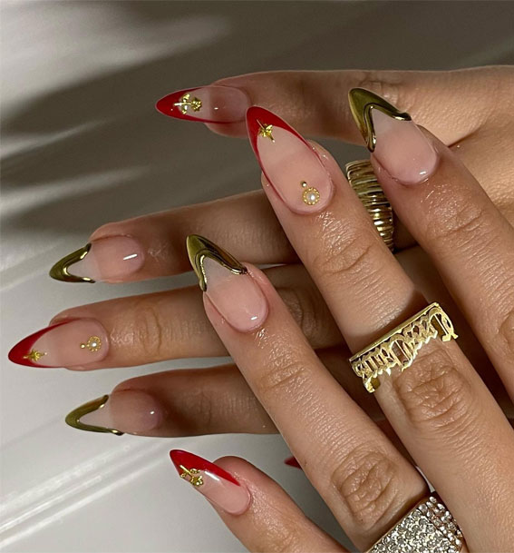 Magical Christmas Nail Art Inspirations : Glam Holiday Red & Gold Tips