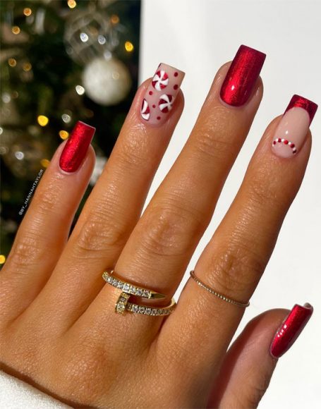 Festive Flourishes In Nail Art Candy Cane French Tip Red Nails