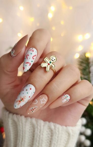 Festive Flourishes In Nail Art Gingerbread White Nails