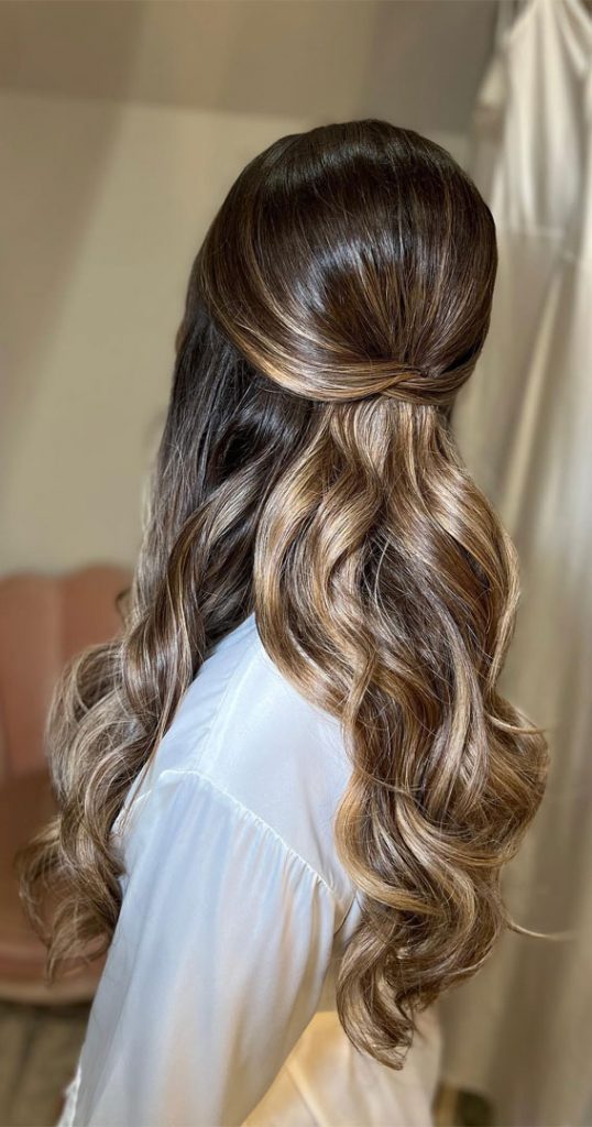 Half-Up Hairstyles That Stand the Test of Time : Glossy Iced Mocha Half Up