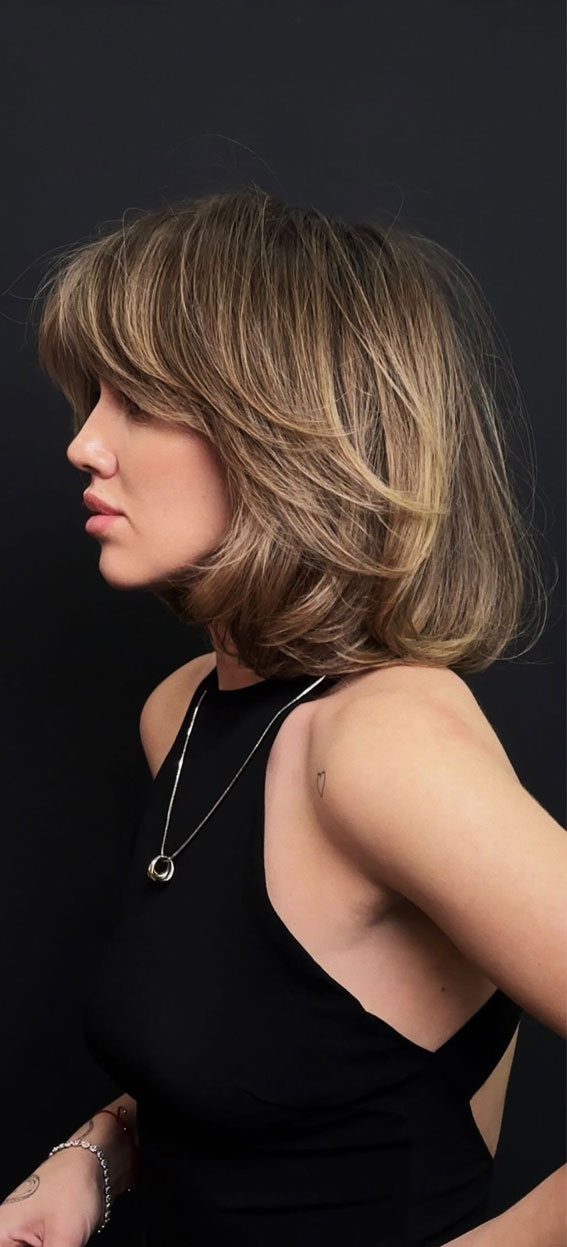 Creative Inspirations For Bob Haircut Styles : Bronde Radiance Bob with Bangs