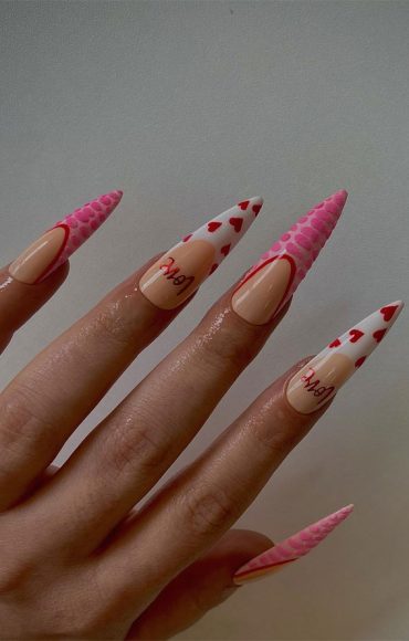 Valentines Day Nail Art Collection Pink Croc And Love Heart Tip