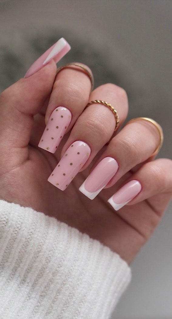 Unleash Your Style with These 40 Cute Nail Ideas : Gold Dot Nude Nails
