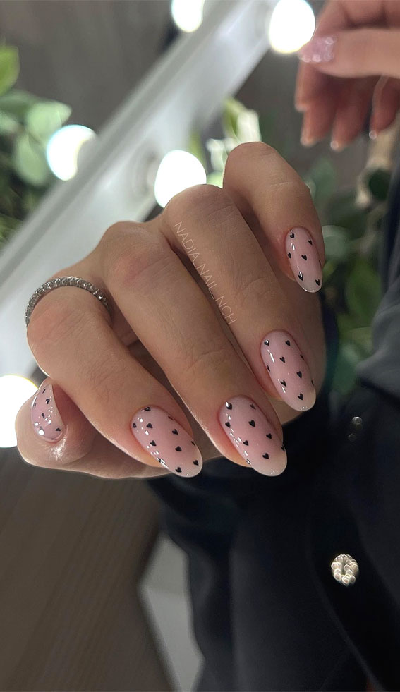 Unleash Your Style with These 40 Cute Nail Ideas : Black Love Heart Pattern Nails