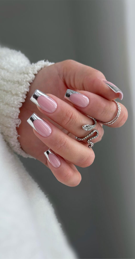 Unleash Your Style with These 40 Cute Nail Ideas : Metallic Silver Tips