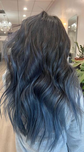 50 Fabulous Balayage Hair Colour Ideas for 2024 : Smoke Blue Balayage