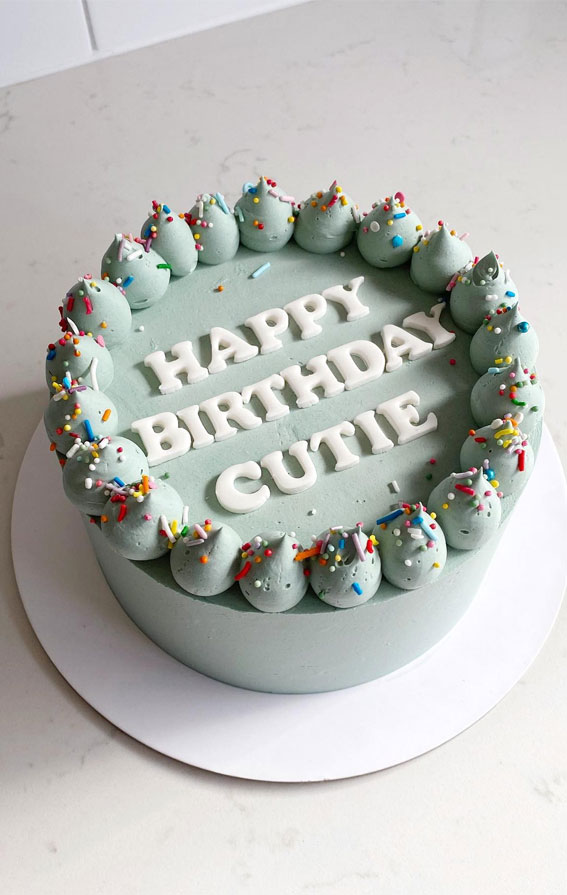 50 Birthday Cake Inspirations for Every Age : Simple Mint Cake with Rainbow Sprinkles