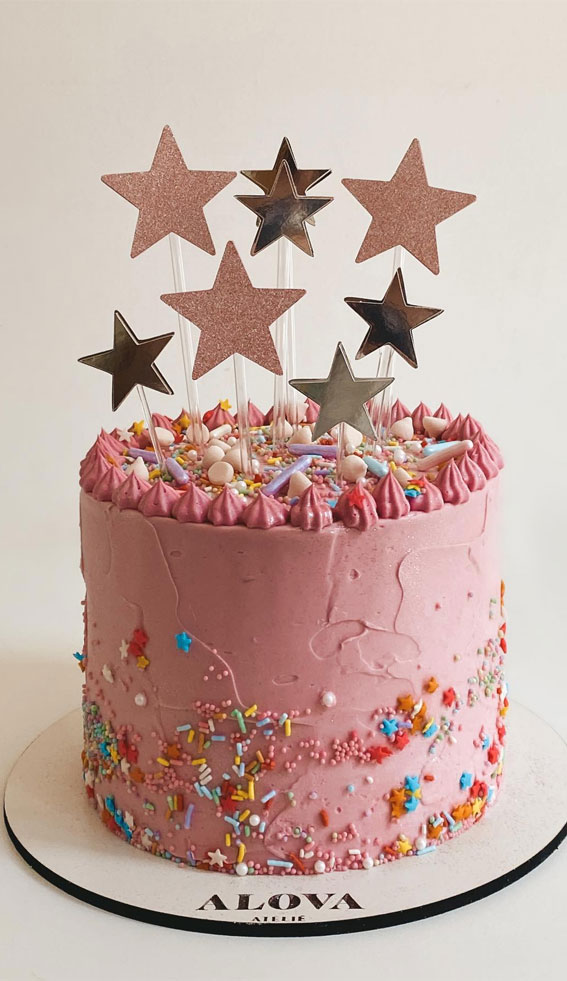 simple sprinkle cake, simple birthday cake, simple pink birthday cake, pink birthday cake design