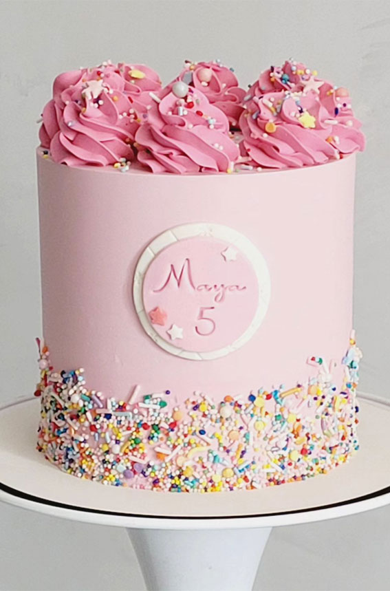 50 Birthday Cake Inspirations For Every Age : Simple Pink Birthday Cake for 5th Birthday