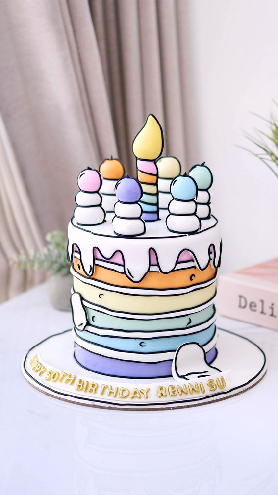 50 Birthday Cake Inspirations For Every Age : Pastel Rainbow Comic cake