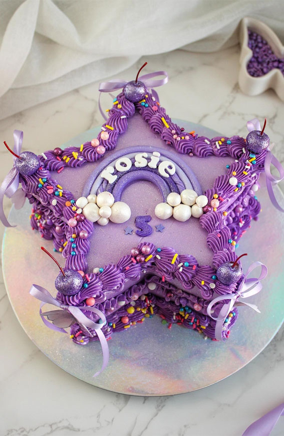 50 Birthday Cake Inspirations For Every Age : Purple Star Buttercream Cake