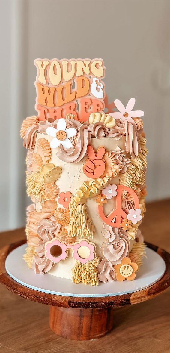50 Birthday Cake Inspirations For Every Age : Pastel Groovy Birthday Cake for 3th Birthday