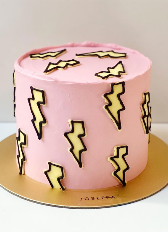 50 Birthday Cake Inspirations For Every Age : Yellow Pastel Lightning Pink Cake