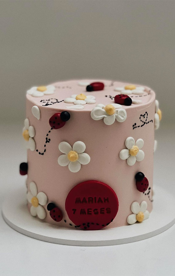 50 Birthday Cake Inspirations For Every Age : Daisy & Ladybird Pink Cake for 7th Birthday