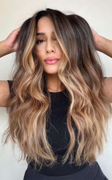 33 Brown Hair Illuminated Blonde Highlights Ideas : Golden Sunny Brunette