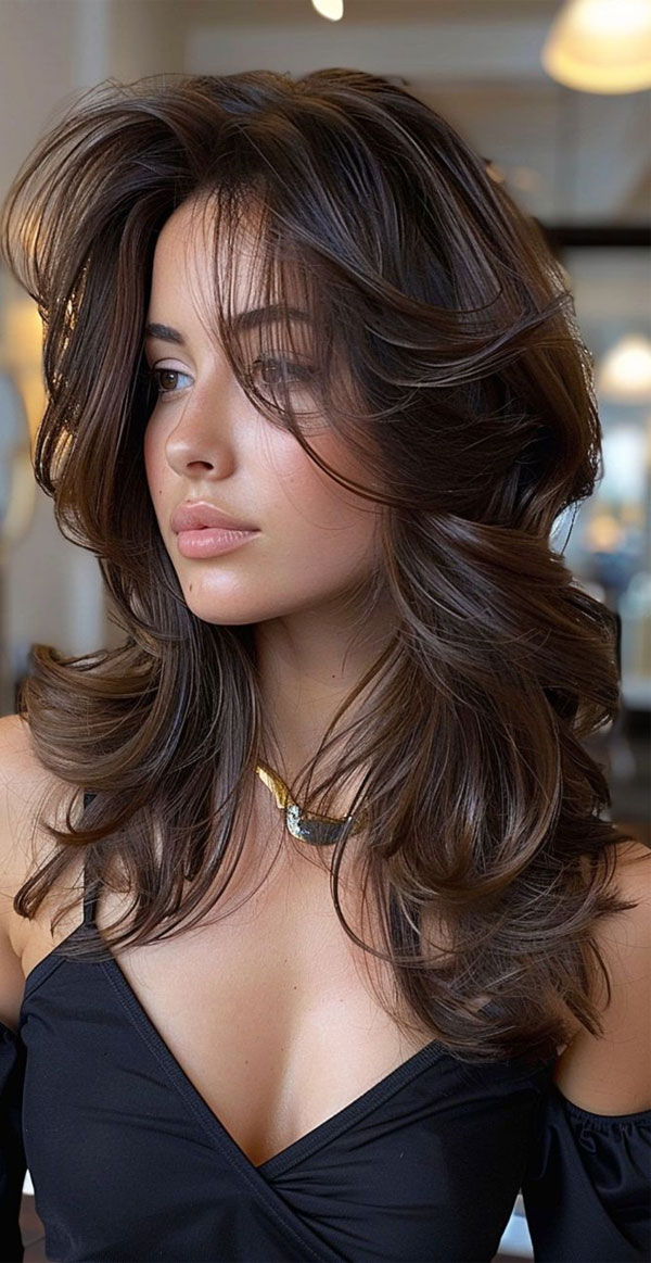 Exploring Chic Haircuts And Hair Trends : Ethereal Flow Espresso Tones