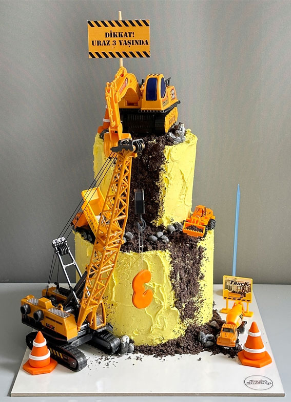 25 Excavating Digger Birthday Cake Ideas : Yellow Buttercream Digger Cake