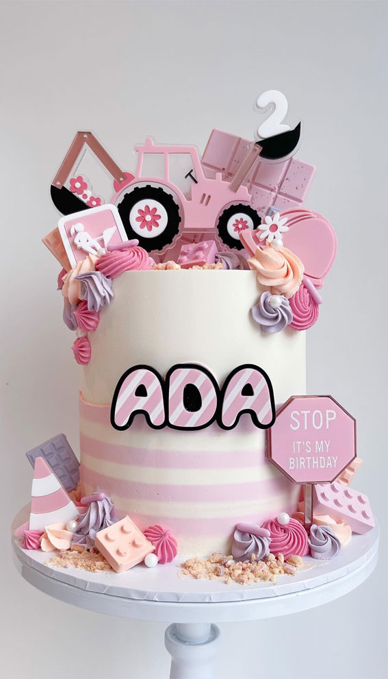 25 Excavating Digger Birthday Cake Ideas : Pink Digger-Themed Cake