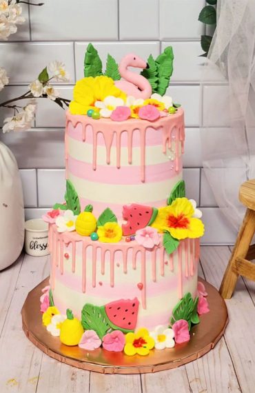 27 Summer-themed Cake Inspirations : Pink Striped Two-tier Cake