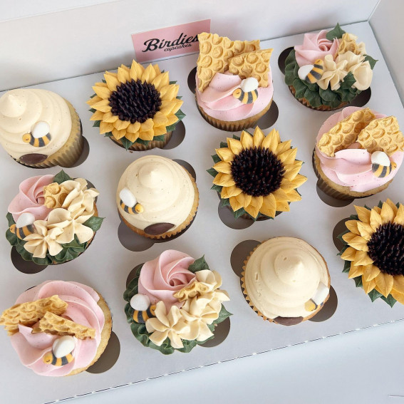 30 Tempting Cupcake Varieties : Bee & Flower Theme for Baby Shower