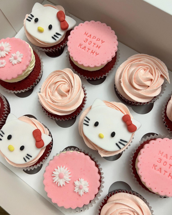 30 Tempting Cupcake Varieties : Hello Kitty themed cupcakes for a 30th
