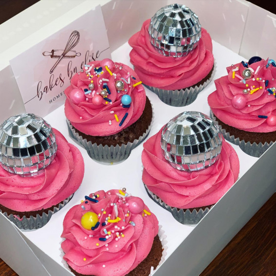 30 Tempting Cupcake Varieties : Disco Ball Pink Buttercream Cupcakes