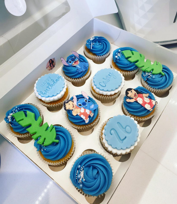 Lilo & Stitch theme cupcakes, Stitch-themed cupcakes, cupcakes, cupcake decorating ideas, cupcake decorating, birthday cupcakes, theme cupcakes, 18th birthday cupcakes, cupcake decorating ideas for birthday, first birthday cupcakes