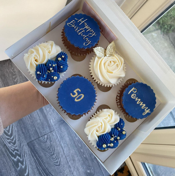 45 Cupcake Decorating Ideas For Every Occasion : Cobalt Blue Cupcakes for 50th Birthday