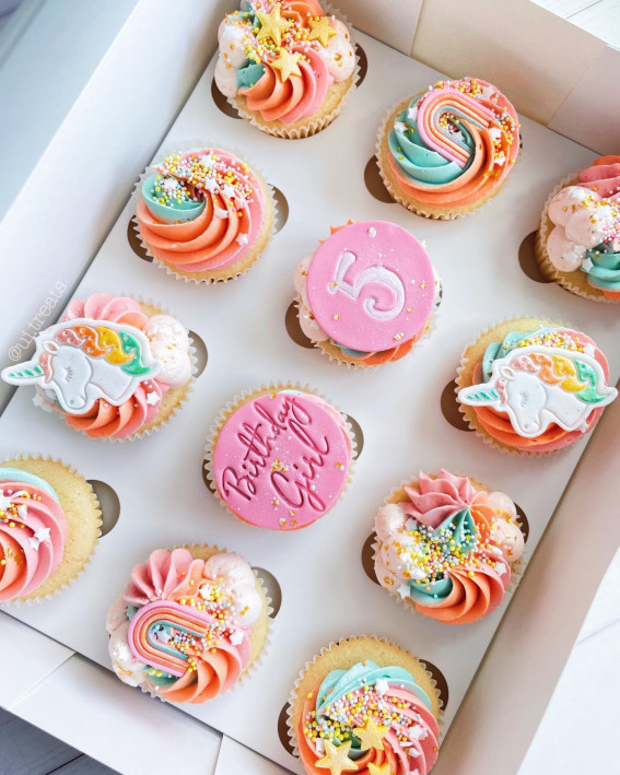 Indulge in 35 Irresistible Cupcake Creations : Unicorn Theme Cupcakes for 5th Birthday