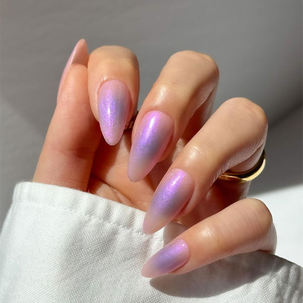 Elegance and Mystique Purple Glazed Aura Almond Nails