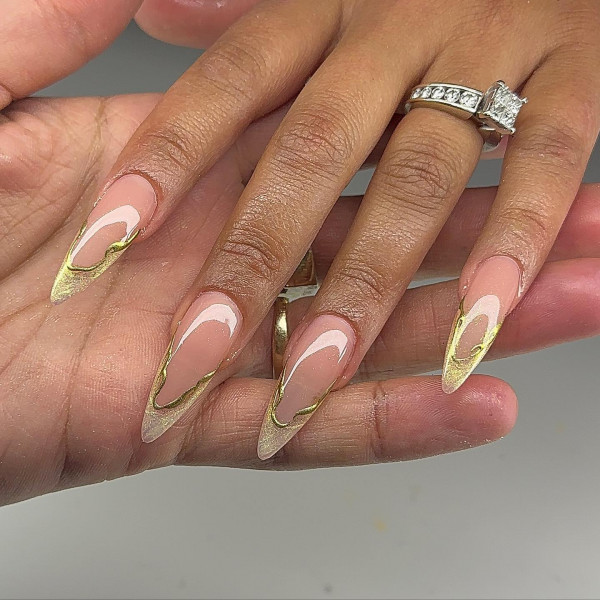 Almond Nails with Gold Accents