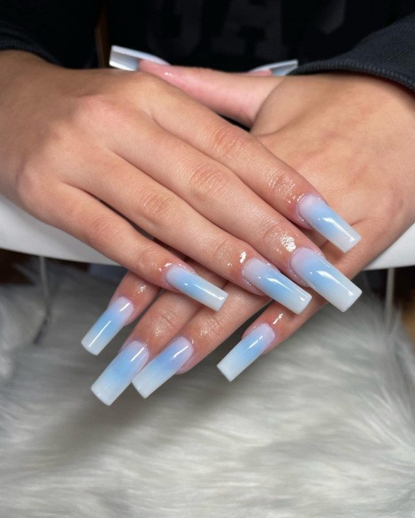 simple aura nails, simple blue aura nails, simple blue aura square nails, blue aura acrylic nails