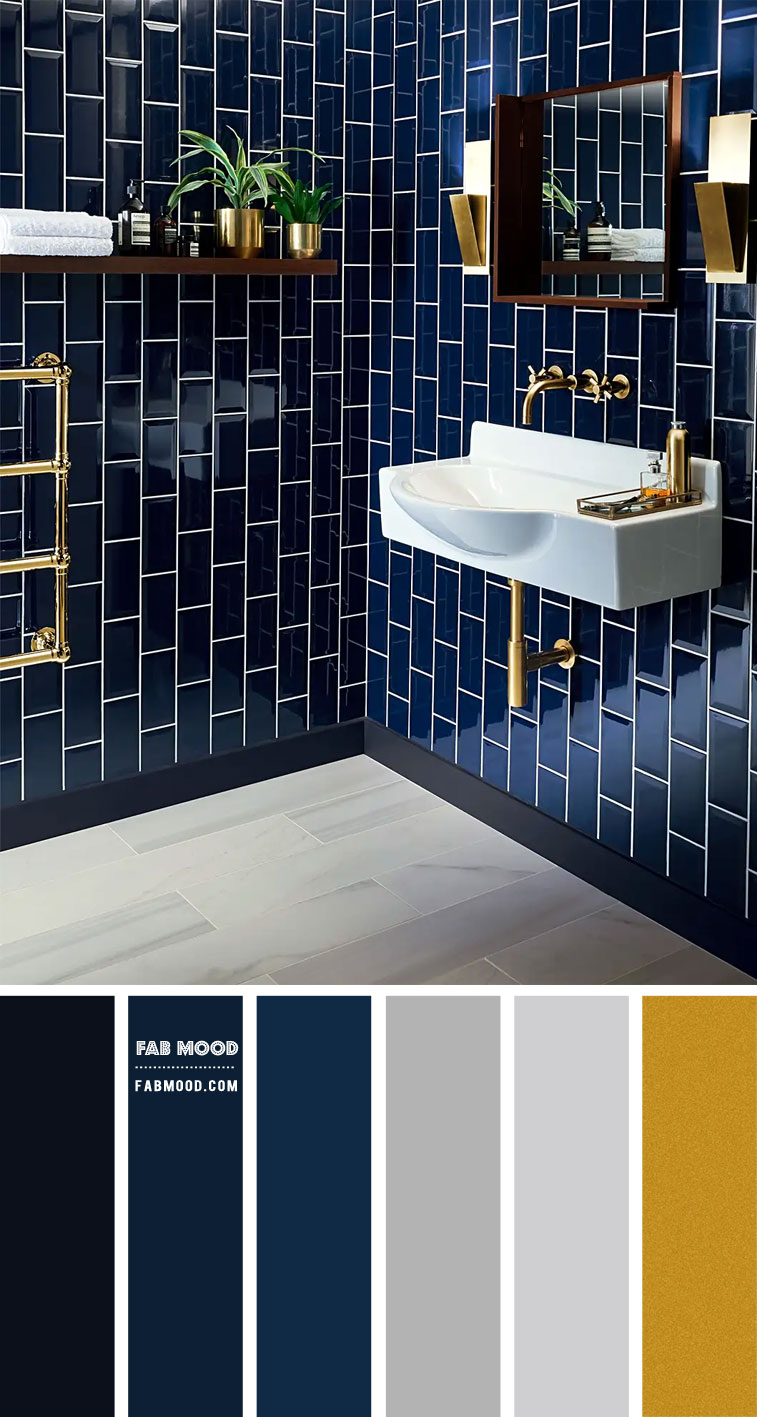 Designing a Luxurious Midnight Blue Bathroom with Grey and Gold Accents: Elevating Your Space with Elegance, dark blue bathroom colour scheme