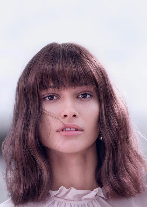 Textured Shoulder-Length Waves : 21 Best Lob with Bangs Hairstyles