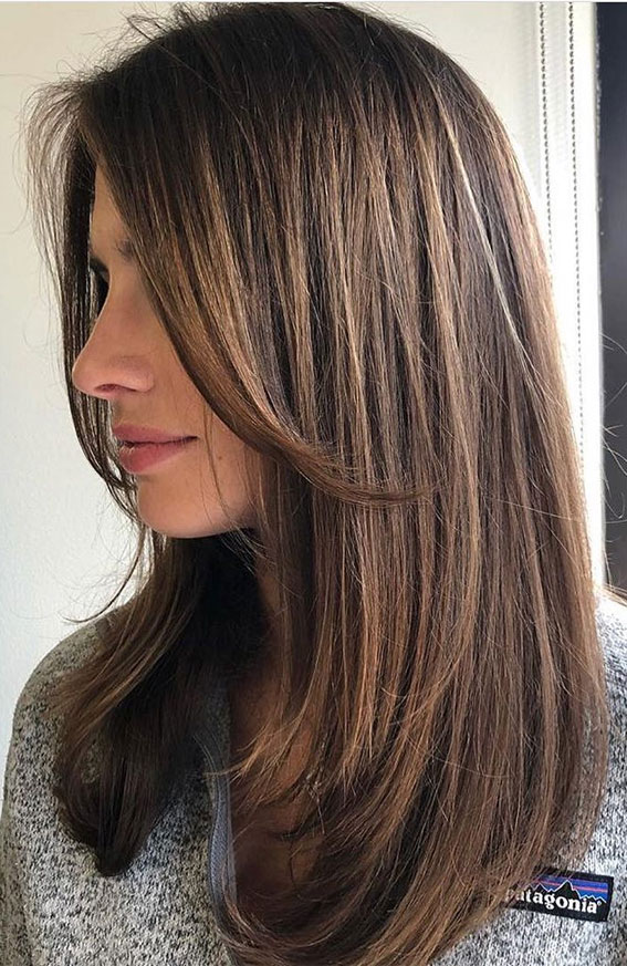Simple Layered Long Hair with Curtain Bangs : 27 Best Haircuts & Hairstyles
