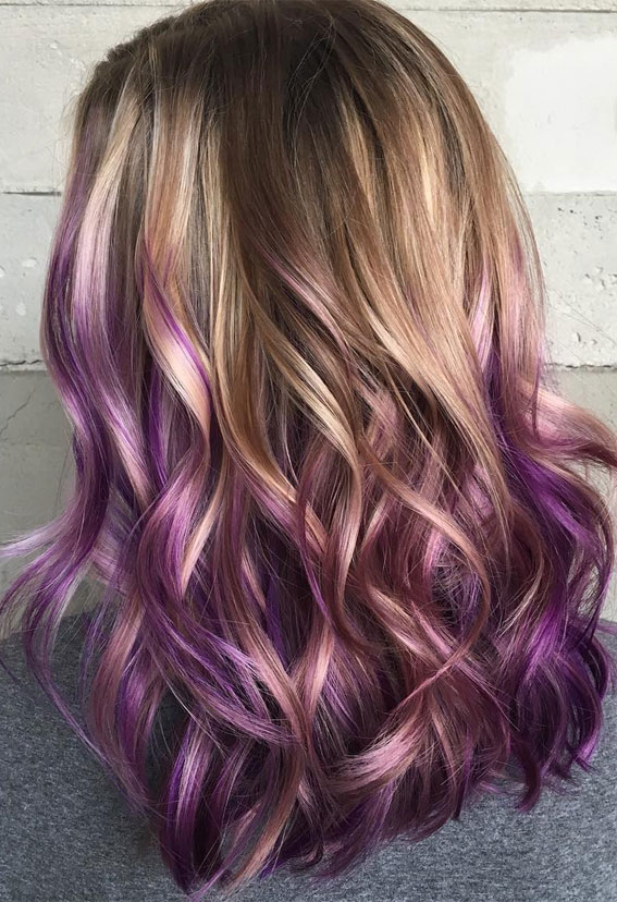 Purple Ombre Balayage with Medium-Length Curls : 27 Best Haircuts & Hairstyles