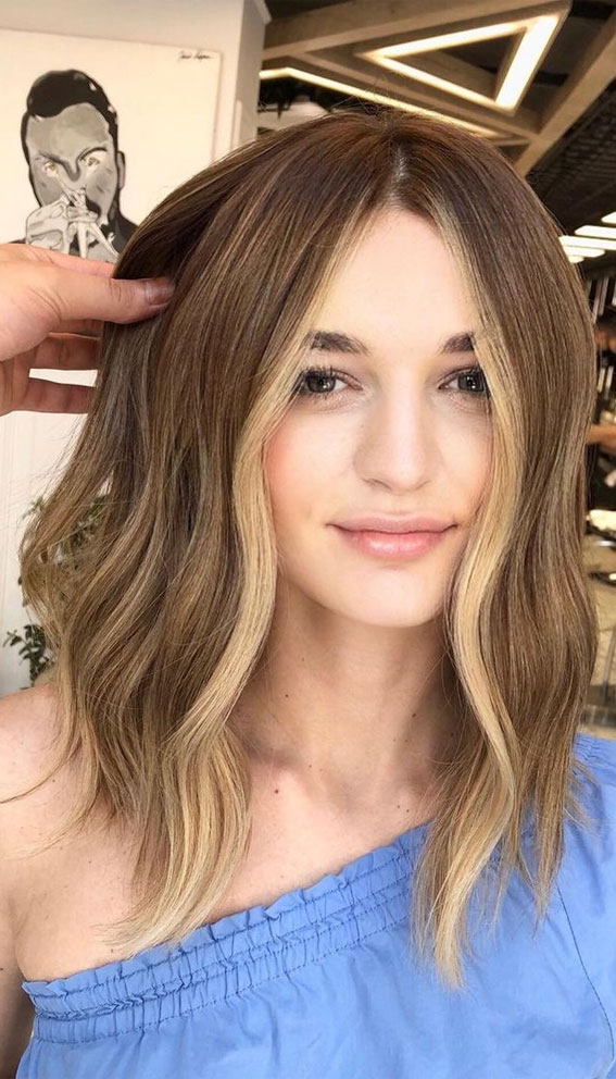 Bronde Lob Haircut with Blonde Money Piece: 27 Best Haircuts & Hairstyles