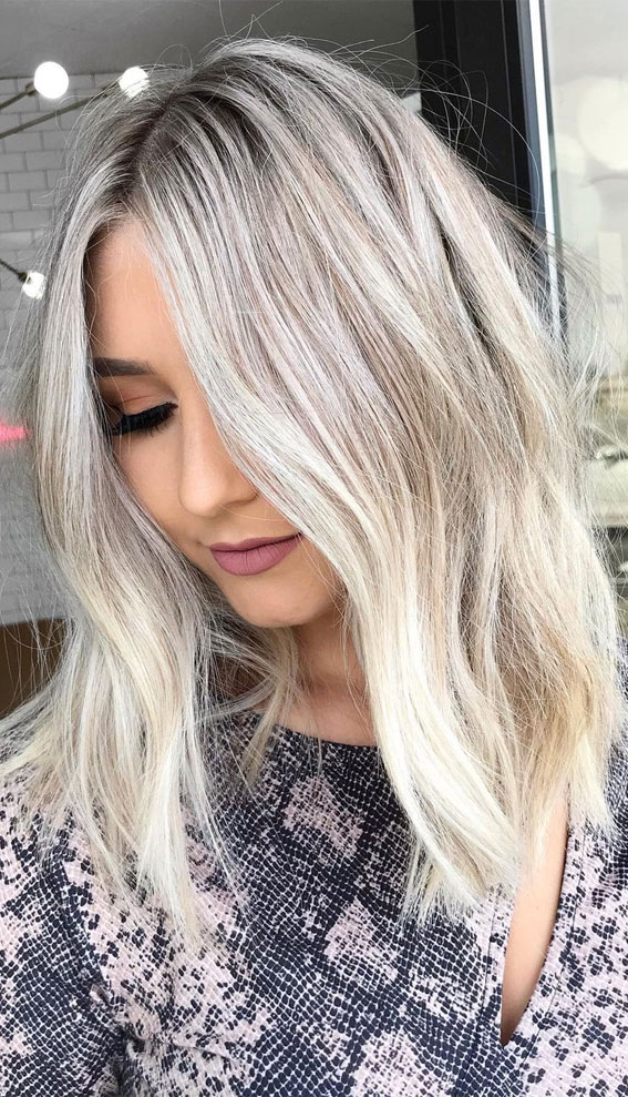 Icy Blonde with Ashy Root Medium-Length Haircut : 27 Best Haircuts & Hairstyles