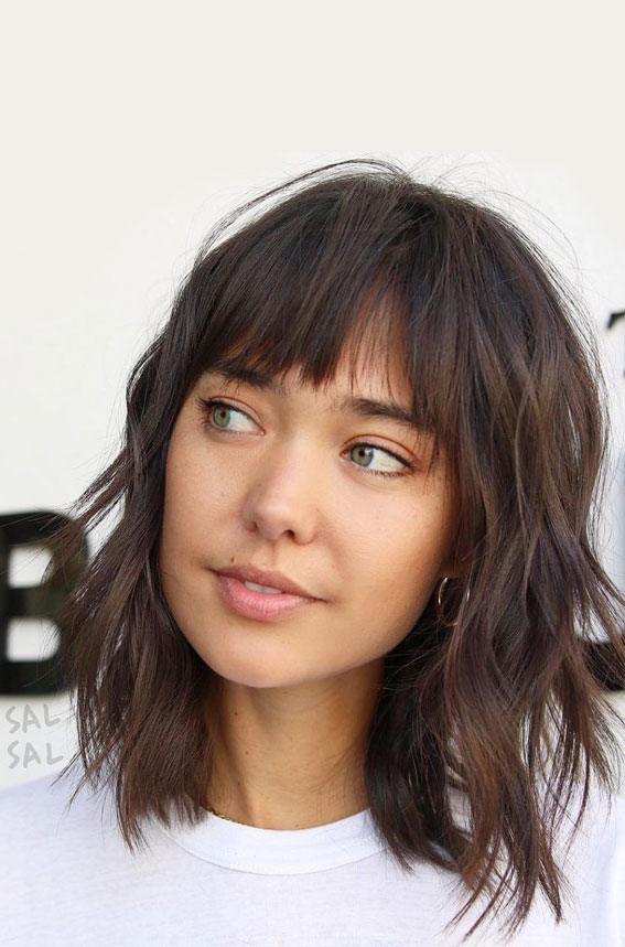 Cute Brunette Soft Shag : 21 Best Lob with Bangs Hairstyles