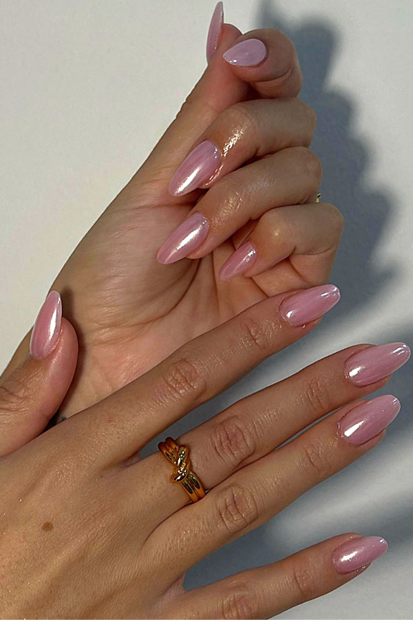 pink glazed almond nails, simple pink glazed nails, pink glazed nails, donut glazed nails color, pink donut glazed nails