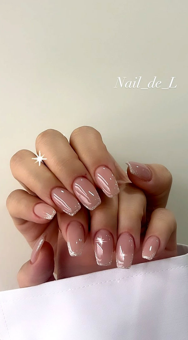 Classy Glitter French Tip Glazed Nails That Feel Elegance