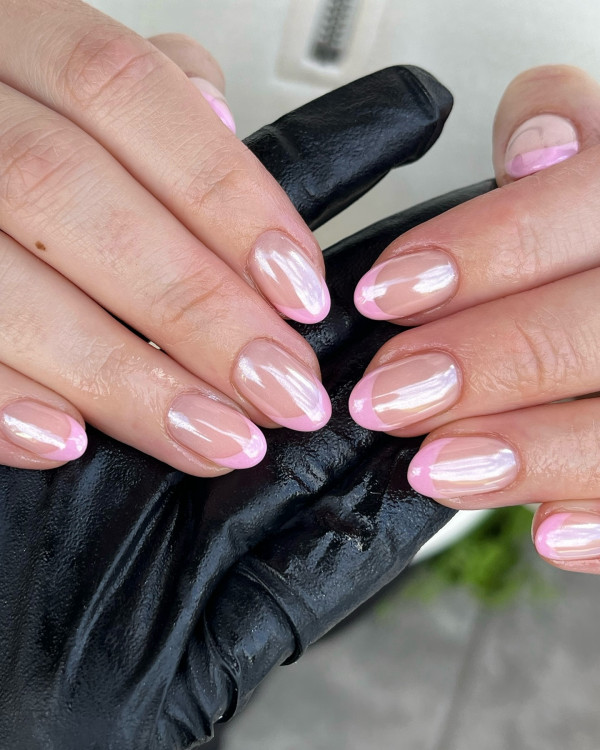 glazed baby pink french tip nails, pink glazed short nails, pink glazed nails, donut glazed nails color, pink donut glazed nails, pink glazed nails short