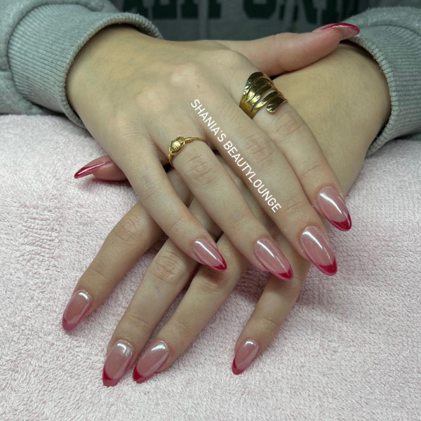 Red French Tip Pink Glazed Nails : A Modern French Manicure