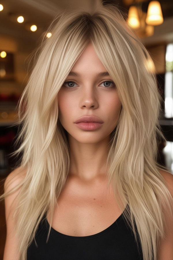 22 Modern Brigitte Bardot Haircuts : Blonde Layered Shag with Center Part
