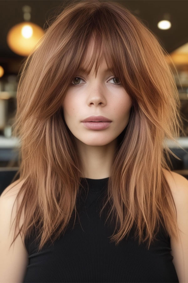 22 Modern Brigitte Bardot Haircuts : Soft Copper Shag with Wispy Bangs