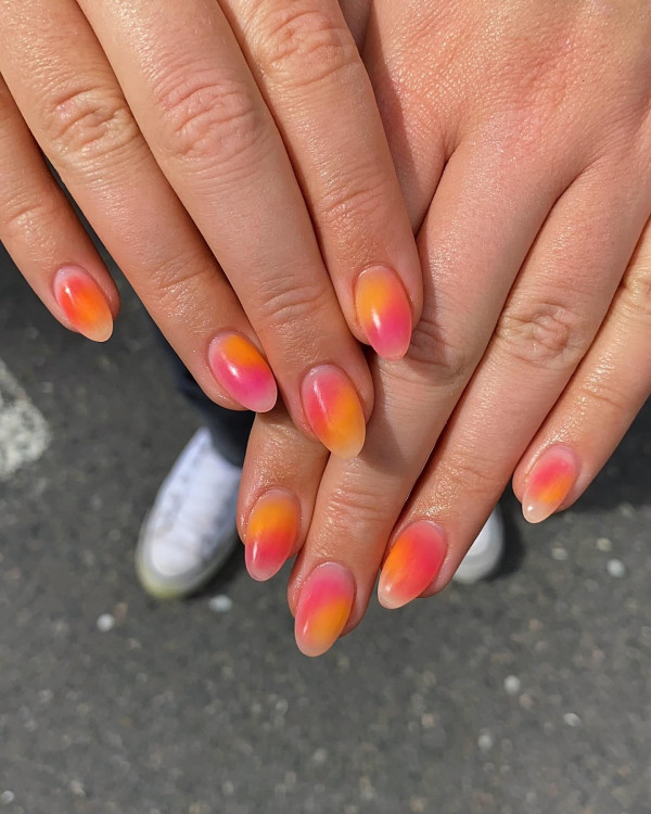 pink and orange aura nails, , summer holiday nail art