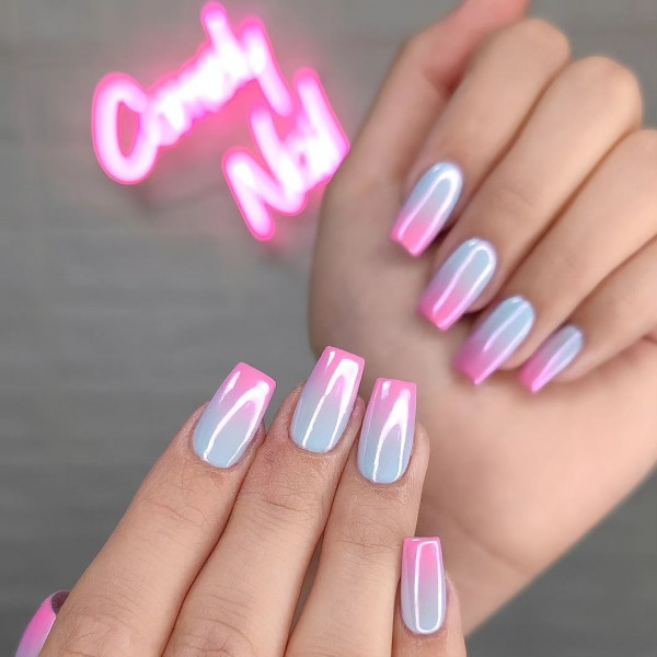 pink ombre tip nails, summer holiday nail designs